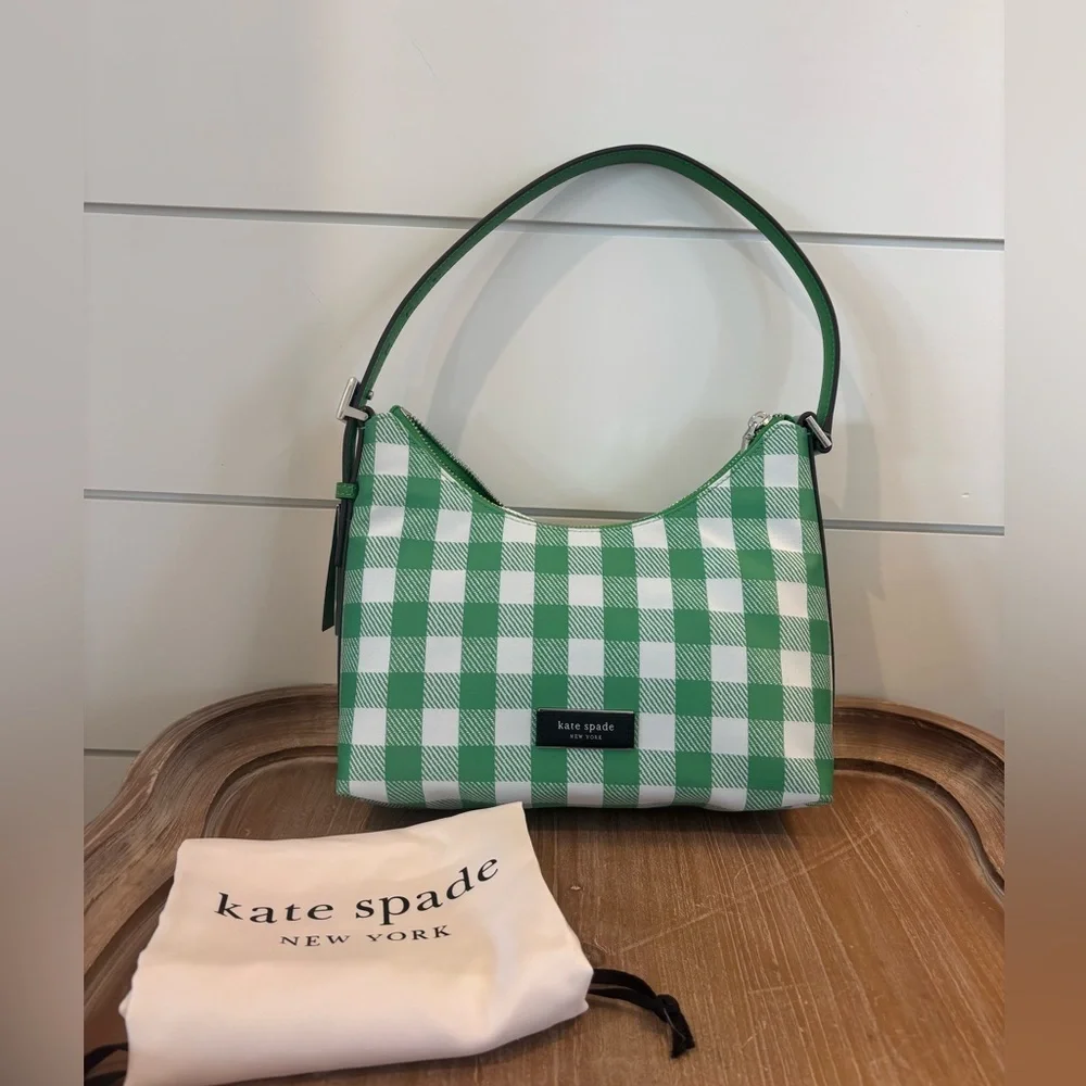 Kate Spade Sam Icon Gingham Printed Fabric Small Shoulder Bag NWT - Picture 13 of 14